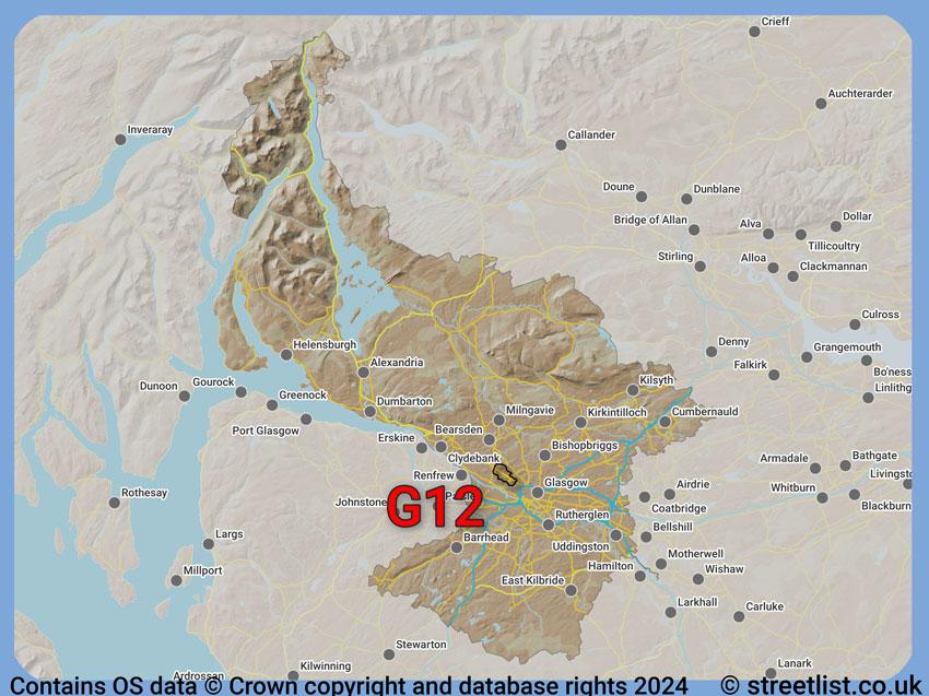 Where the G12 postcode district lies within the wider  postcode area