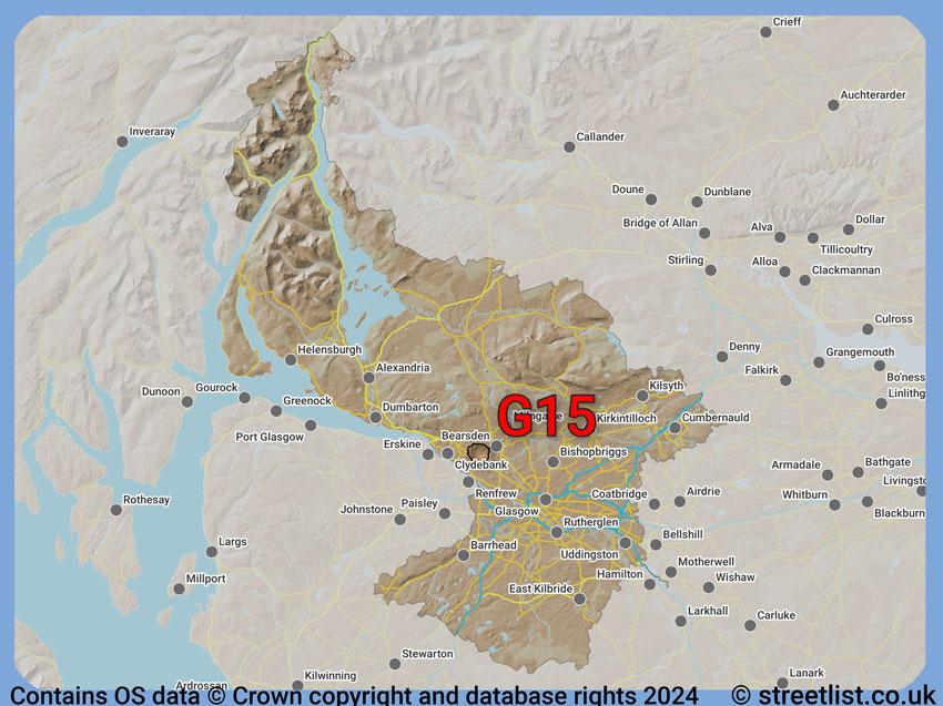 Where the G15 postcode district lies within the wider  postcode area