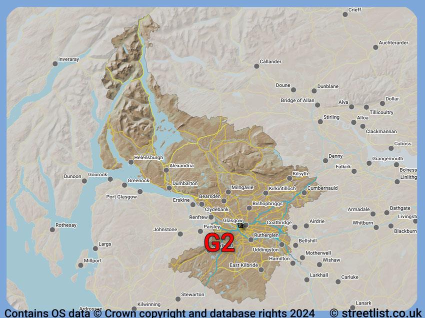 Where the G2 postcode district lies within the wider  postcode area