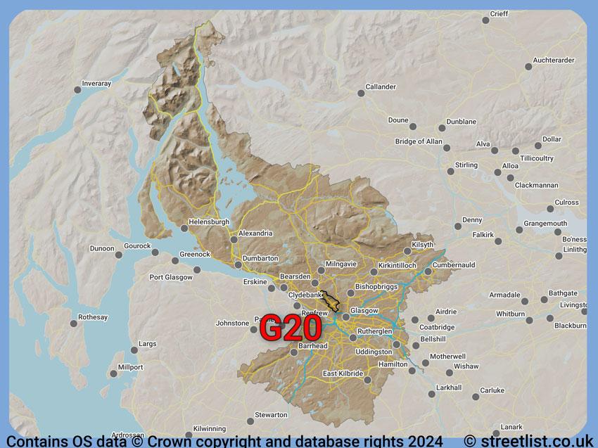 Where the G20 postcode district lies within the wider  postcode area