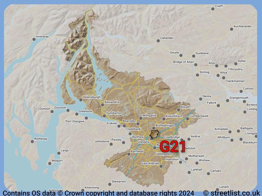 Where the G21 postcode district lies within the wider  postcode area