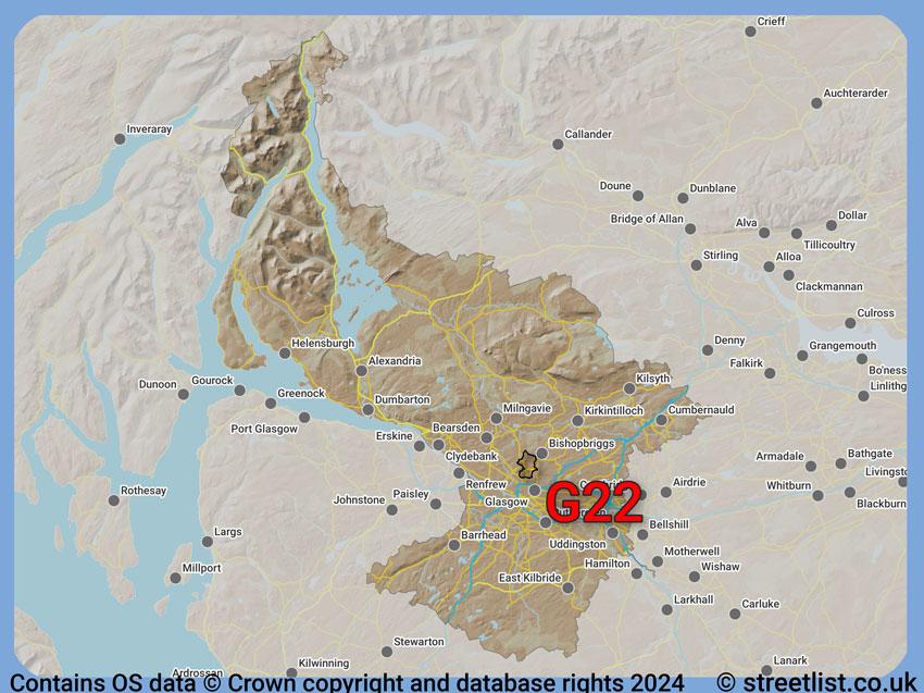 Where the G22 postcode district lies within the wider  postcode area