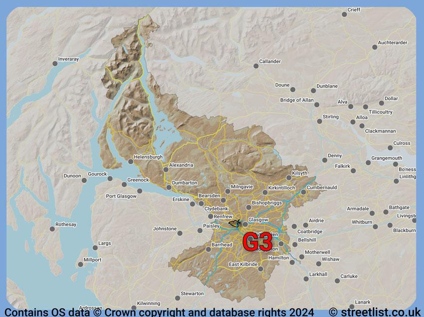 Where the G3 postcode district lies within the wider  postcode area