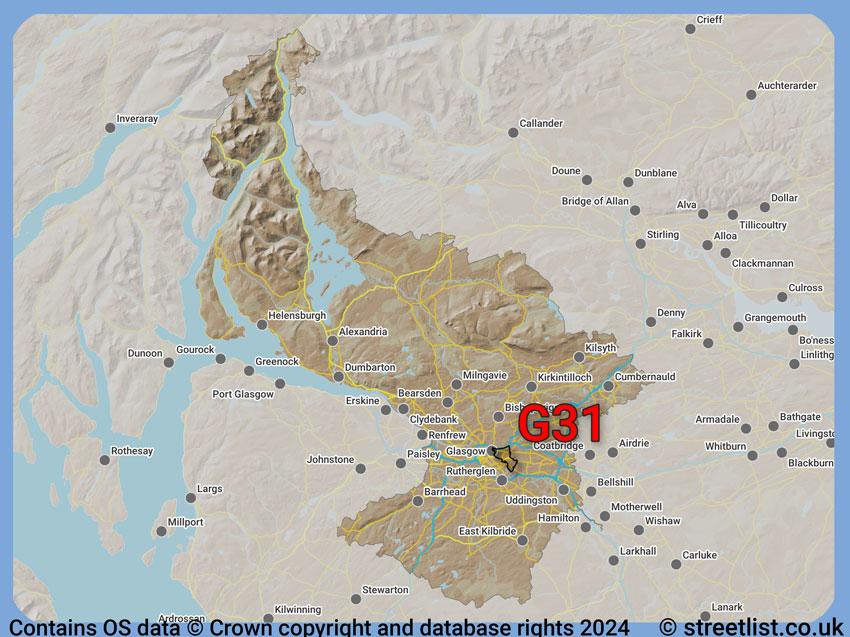 Where the G31 postcode district lies within the wider  postcode area