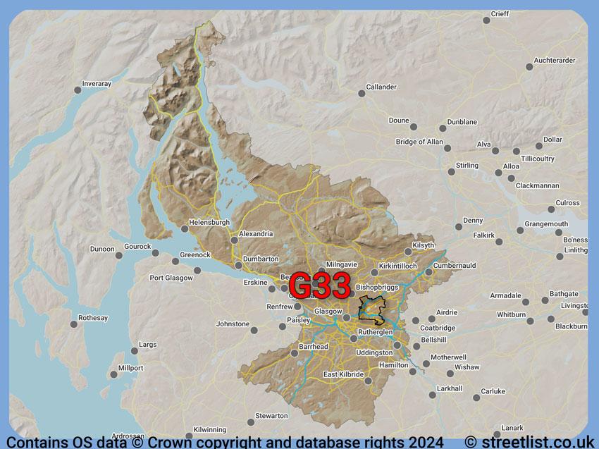 Where the G33 postcode district lies within the wider  postcode area