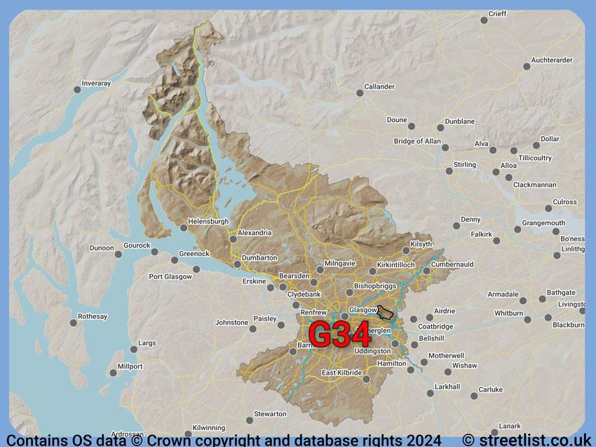 Where the G34 postcode district lies within the wider  postcode area