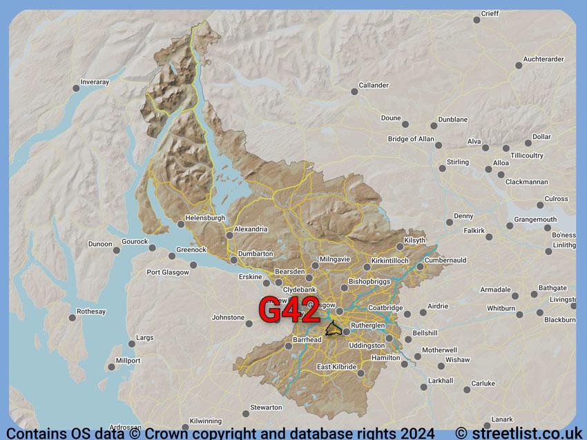 Where the G42 postcode district lies within the wider  postcode area