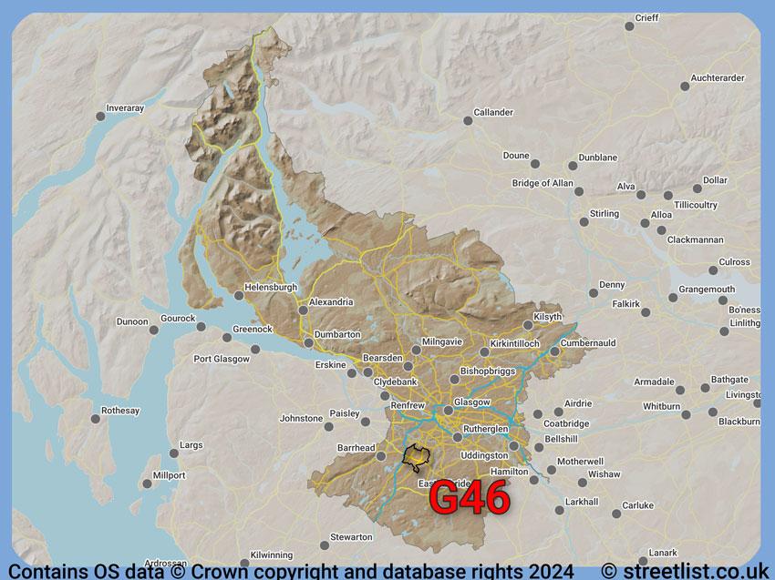 Where the G46 postcode district lies within the wider  postcode area