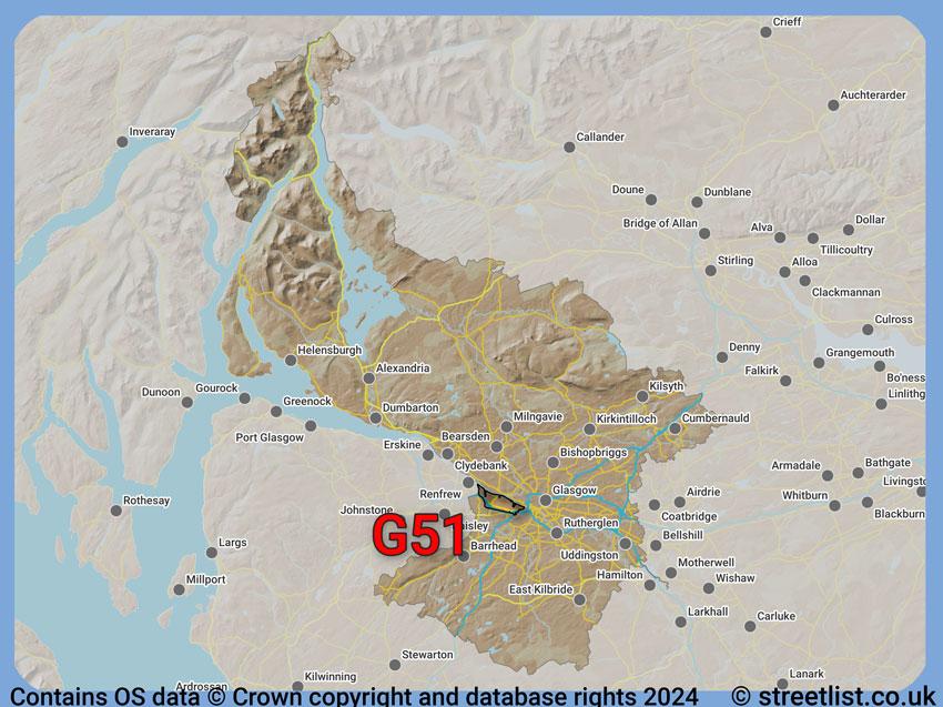 Where the G51 postcode district lies within the wider  postcode area