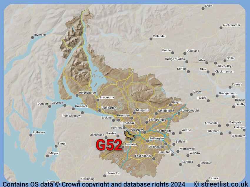 Where the G52 postcode district lies within the wider  postcode area