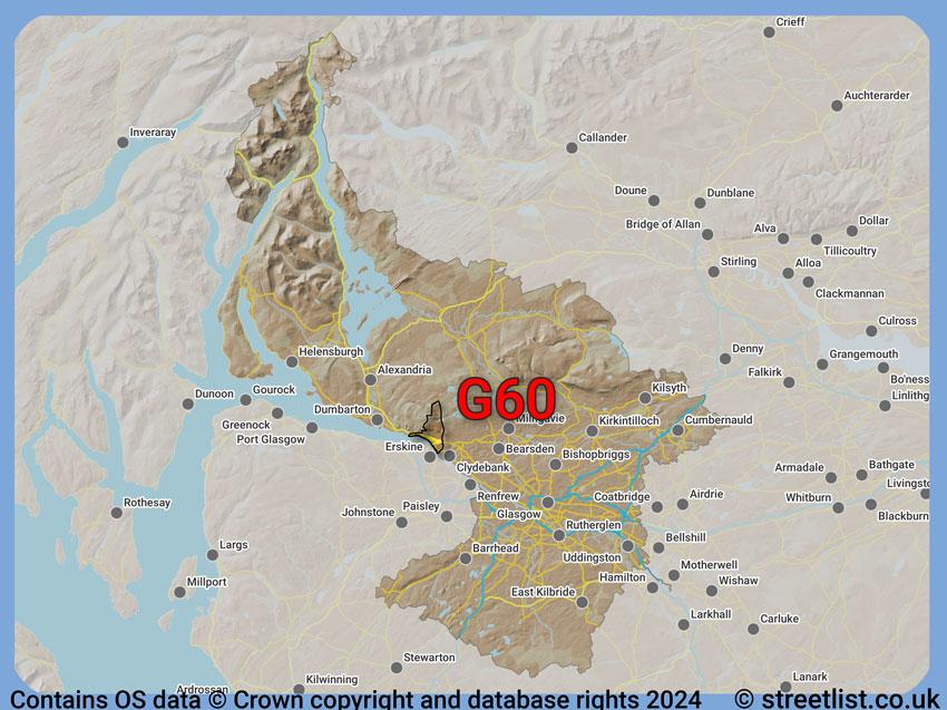 Where the G60 postcode district lies within the wider  postcode area