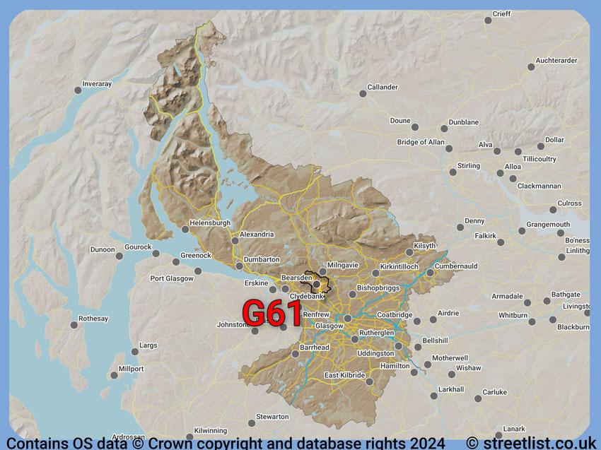 Where the G61 postcode district lies within the wider  postcode area