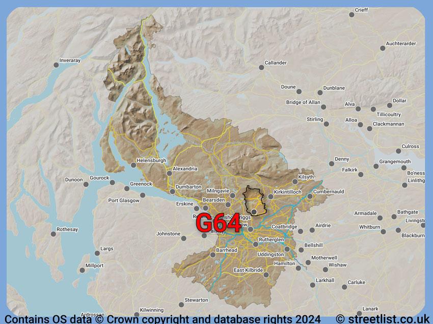 Where the G64 postcode district lies within the wider  postcode area