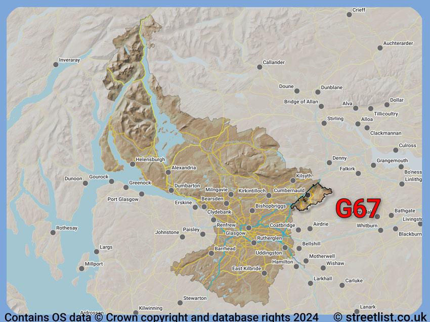 Where the G67 postcode district lies within the wider  postcode area