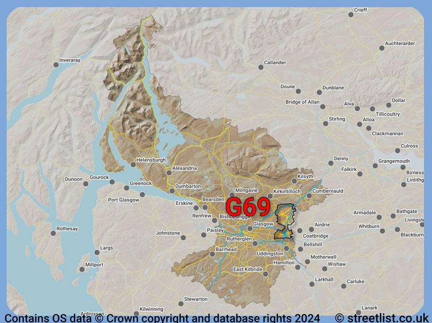 Where the G69 postcode district lies within the wider  postcode area