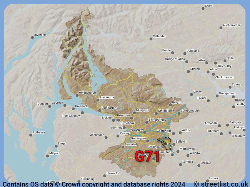 Where the G71 postcode district lies within the wider  postcode area