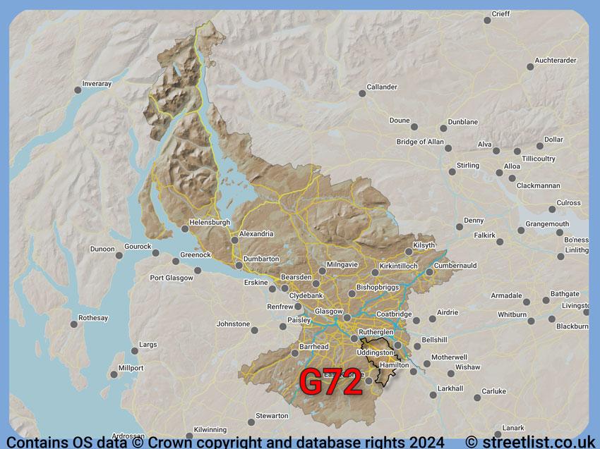 Where the G72 postcode district lies within the wider  postcode area