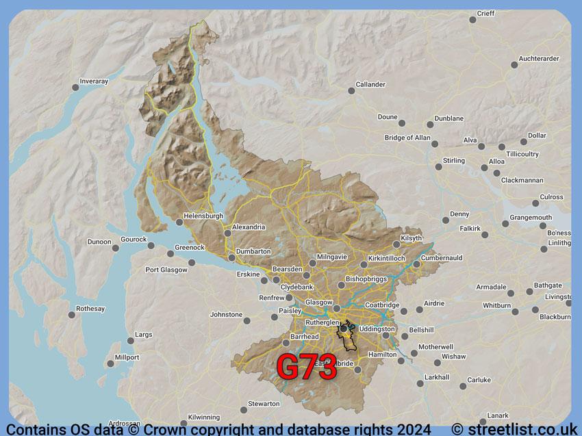 Where the G73 postcode district lies within the wider  postcode area