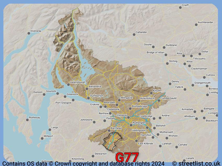 Where the G77 postcode district lies within the wider  postcode area