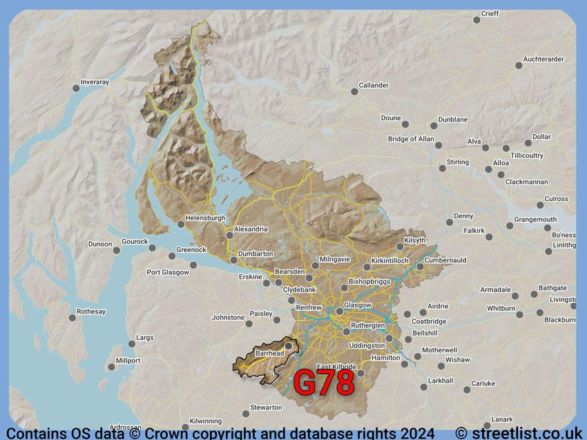 Where the G78 postcode district lies within the wider  postcode area