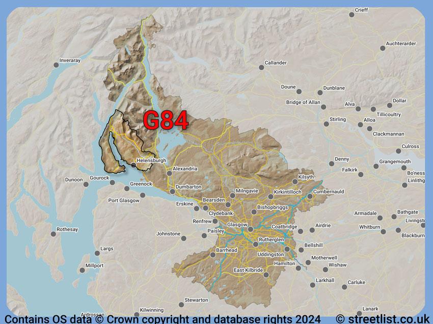 Where the G84 postcode district lies within the wider  postcode area