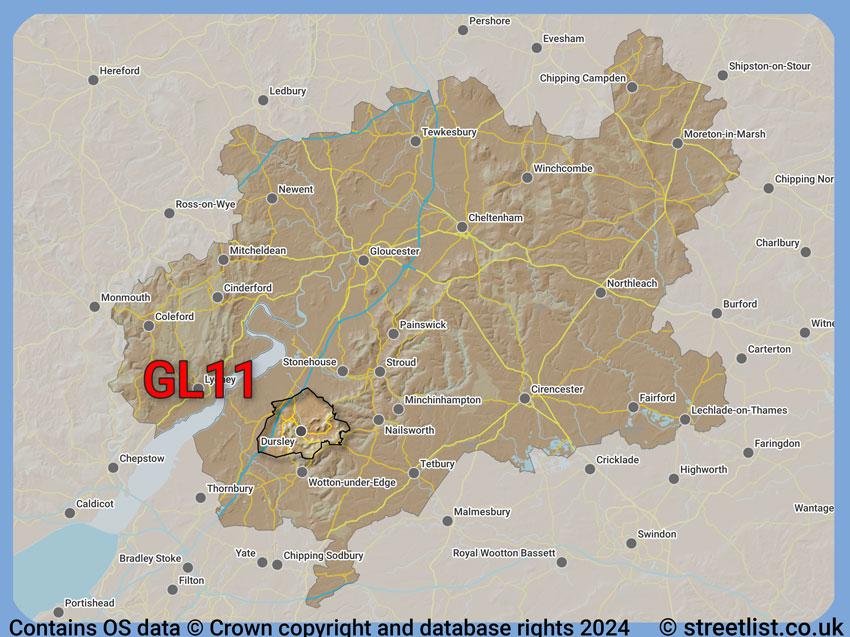 Where the GL11 postcode district lies within the wider  postcode area