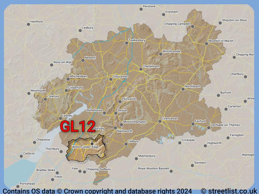 Where the GL12 postcode district lies within the wider  postcode area