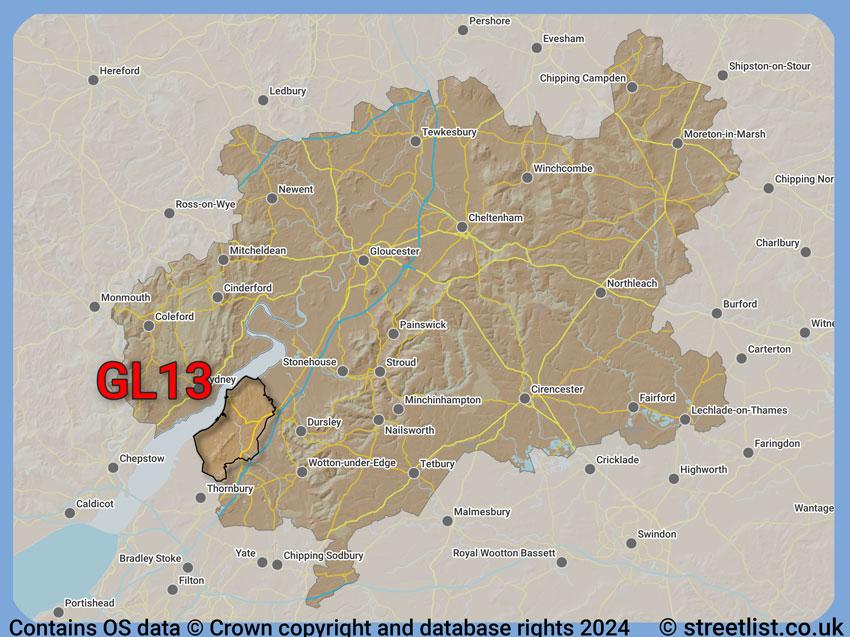 Where the GL13 postcode district lies within the wider  postcode area