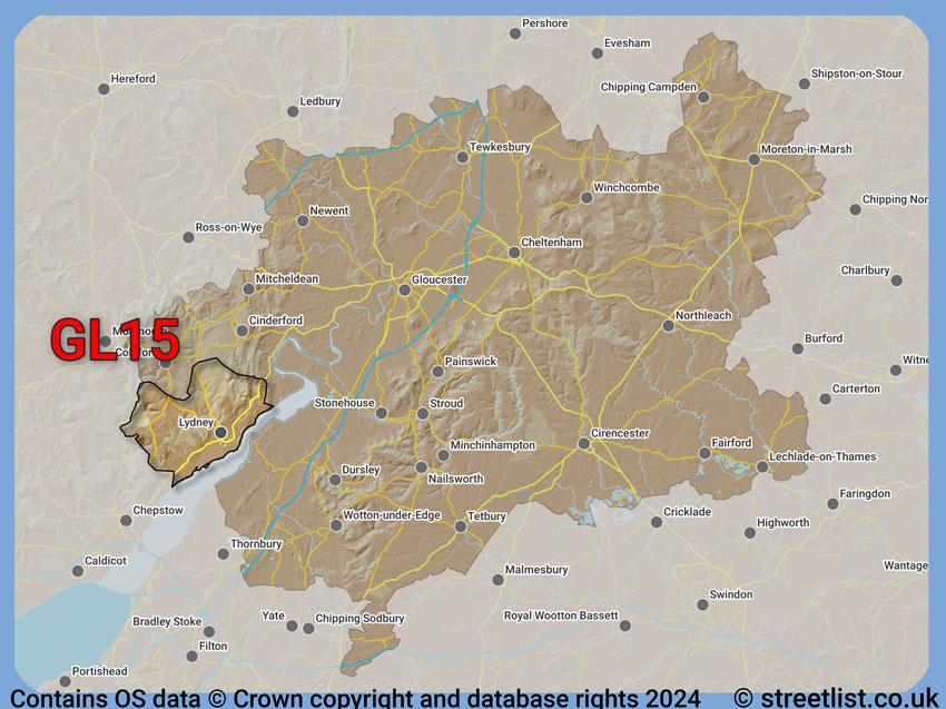 Where the GL15 postcode district lies within the wider  postcode area