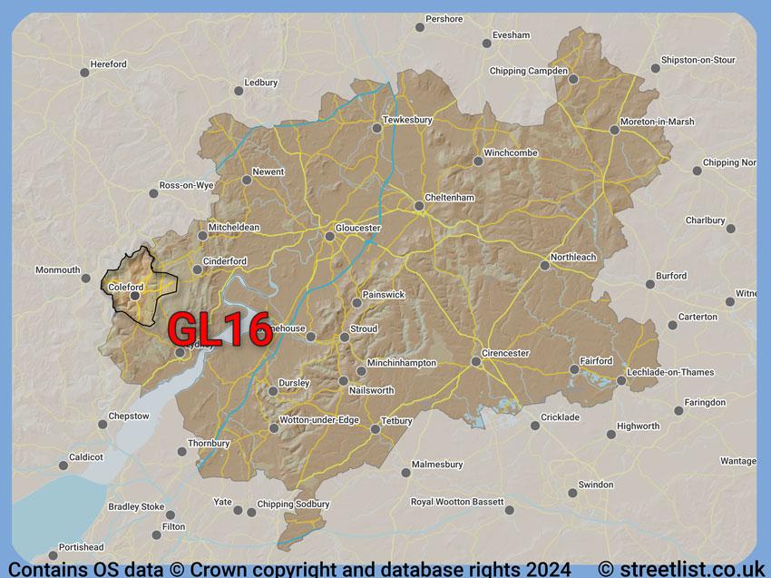 Where the GL16 postcode district lies within the wider  postcode area