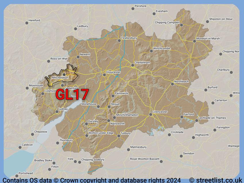 Where the GL17 postcode district lies within the wider  postcode area