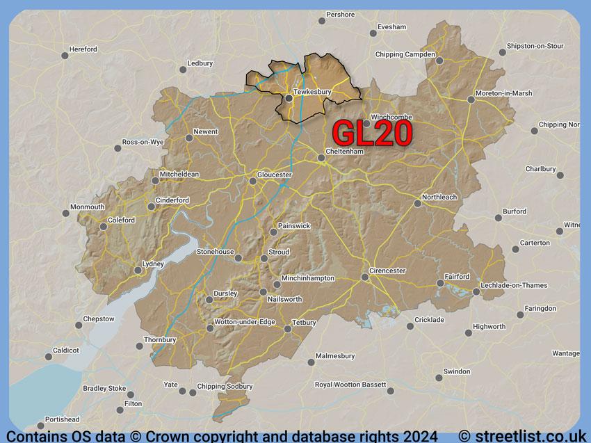 Where the GL20 postcode district lies within the wider  postcode area