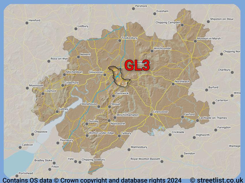 Where the GL3 postcode district lies within the wider  postcode area