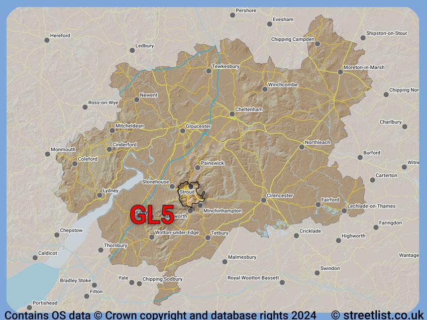 Where the GL5 postcode district lies within the wider  postcode area