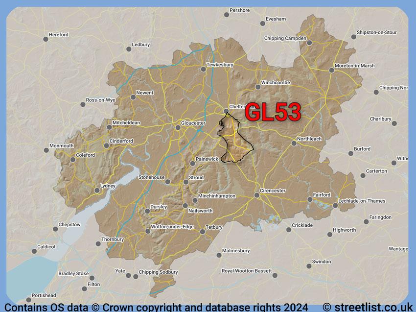 Where the GL53 postcode district lies within the wider  postcode area