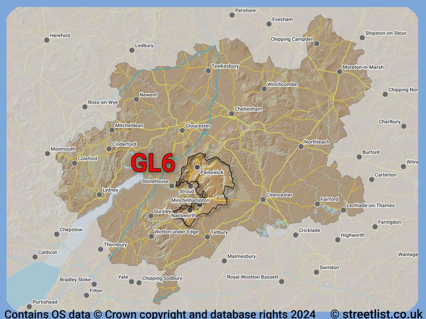 Where the GL6 postcode district lies within the wider  postcode area