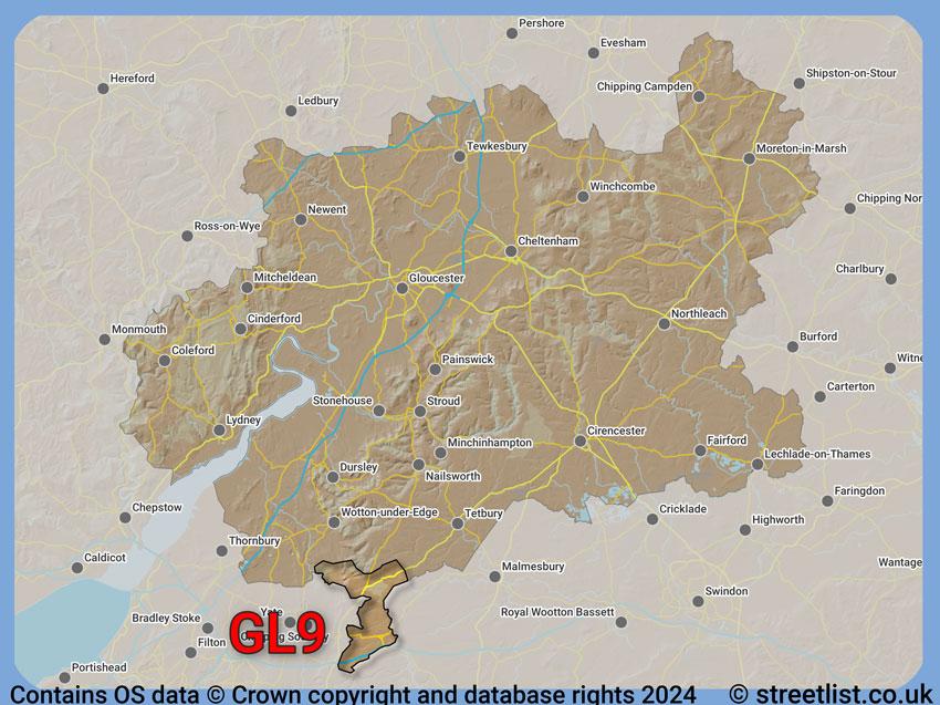 Where the GL9 postcode district lies within the wider  postcode area