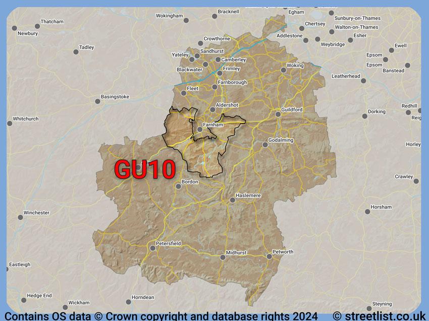 Where the GU10 postcode district lies within the wider  postcode area