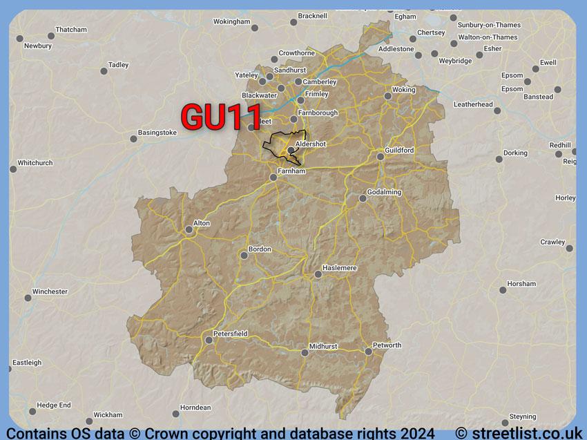 Where the GU11 postcode district lies within the wider  postcode area