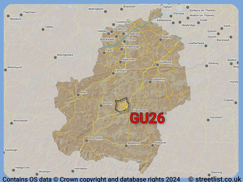 Where the GU26 postcode district lies within the wider  postcode area