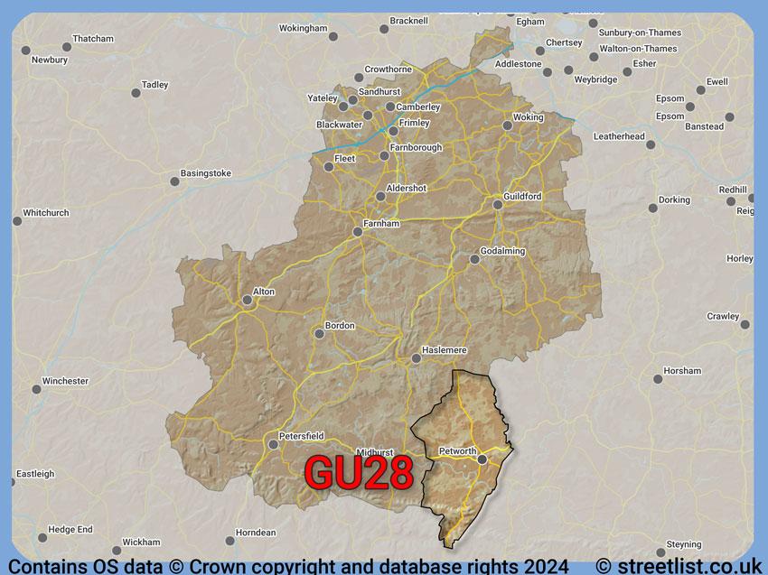 Where the GU28 postcode district lies within the wider  postcode area