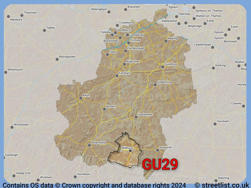 Where the GU29 postcode district lies within the wider  postcode area