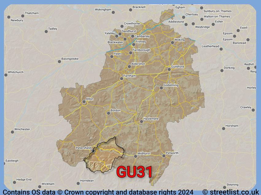 Where the GU31 postcode district lies within the wider  postcode area