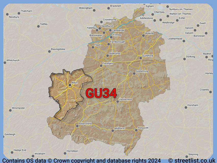 Where the GU34 postcode district lies within the wider  postcode area