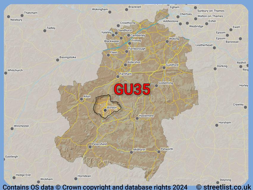 Where the GU35 postcode district lies within the wider  postcode area