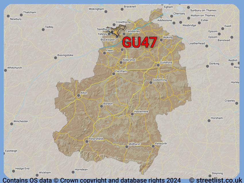 Where the GU47 postcode district lies within the wider  postcode area