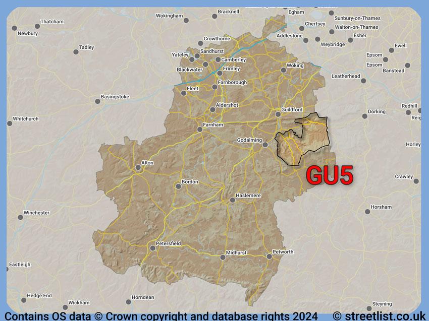 Where the GU5 postcode district lies within the wider  postcode area