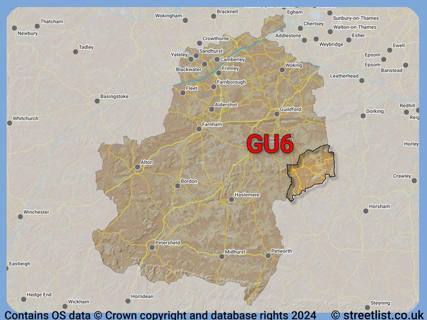 Where the GU6 postcode district lies within the wider  postcode area