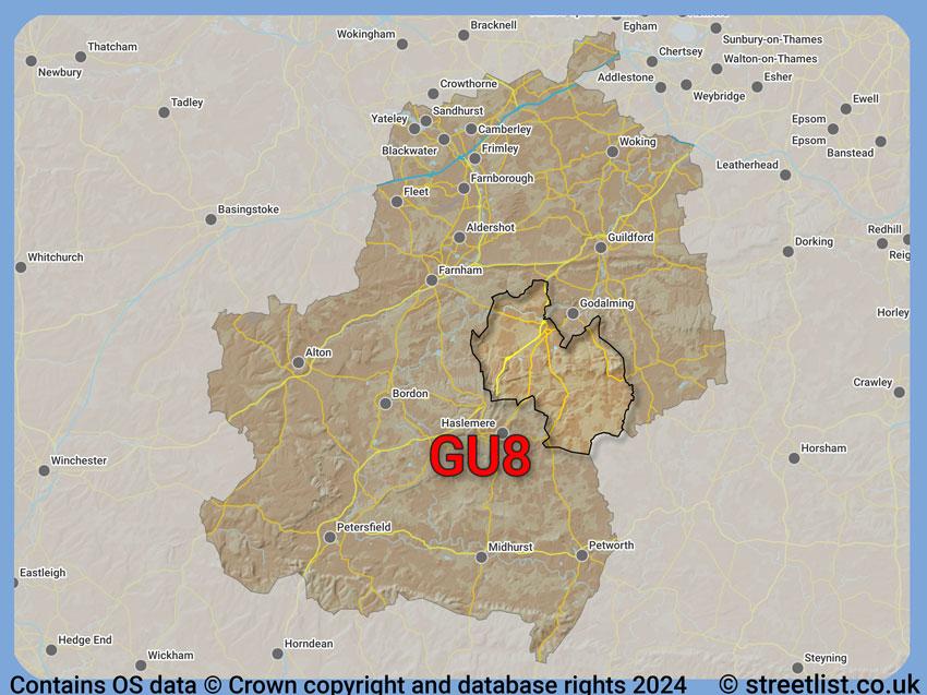 Where the GU8 postcode district lies within the wider  postcode area