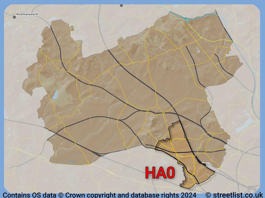 Where the HA0 postcode district lies within the wider  postcode area